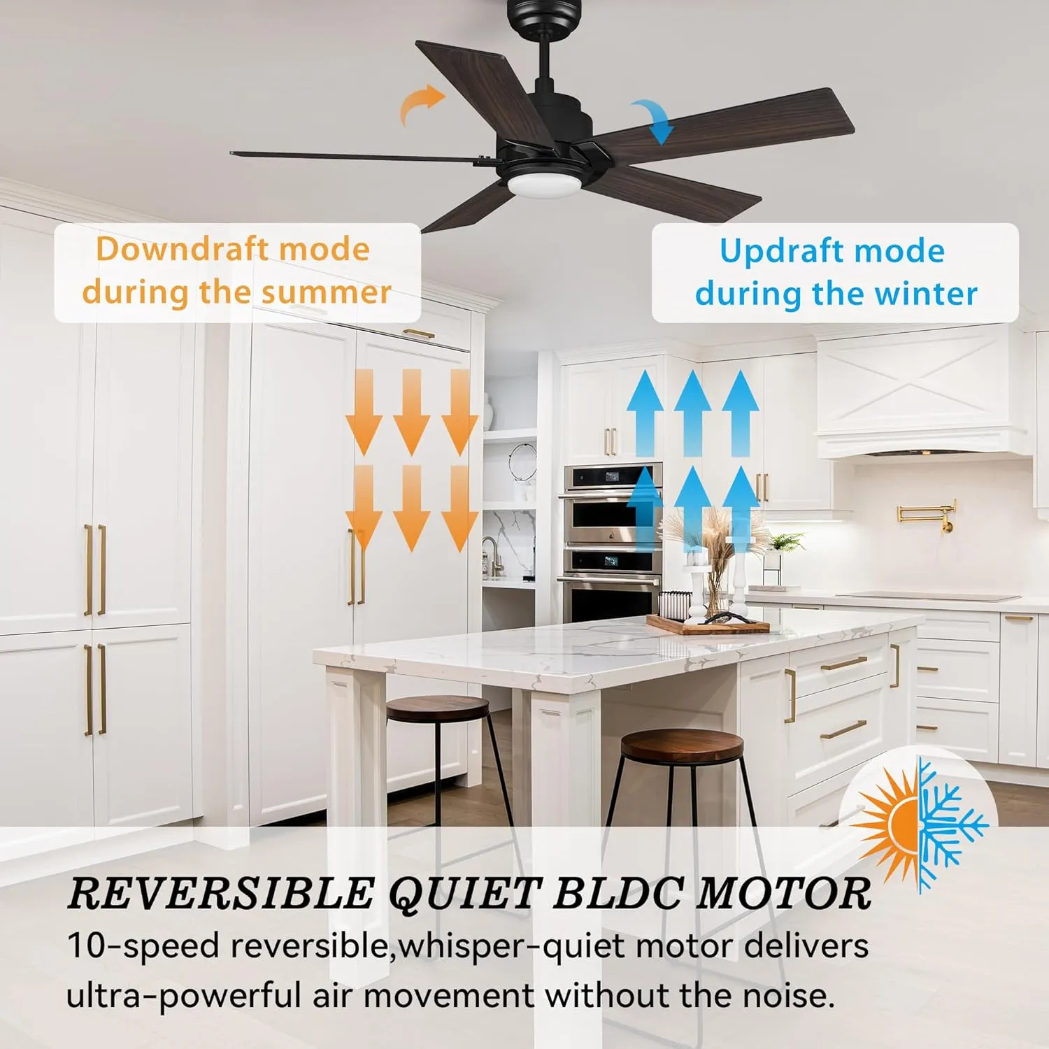 SMAAIR Smart Ceiling Fan with Light, 48inch Indoor and Outdoor ceiling fan with Remote, Compatible with Alexa/Google Assistant/Siri Shortcut, App control with Timer and Schedule(Walnut/Light Wood)