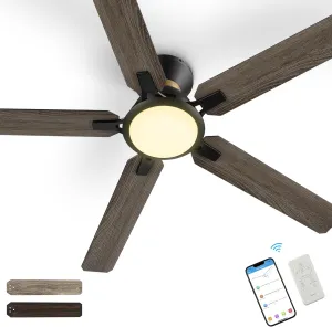 SMAAIR Smart Ceiling Fans with Lights, 52 Inch Low Profile Ceiling Fan with Remote/App/Voice Control via Alexa/Google Assistant/Siri,Flush Mount Modern Ceiling Fan for Bedroom,Reversible,Wooden/Walnut App-controlled remote fan for convenience