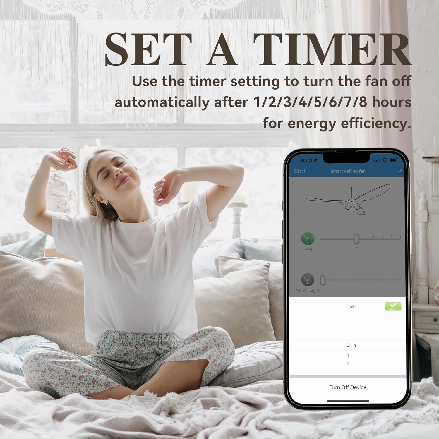 SMAAIR 44 Inch Smart Ceiling Fan with Light, Indoor/Outdoor Ceiling Fan, Compatible with DC Motor,10-speed,8 Hours Timer, Works with Remote Control/Alexa/Google Assistant (Wood)