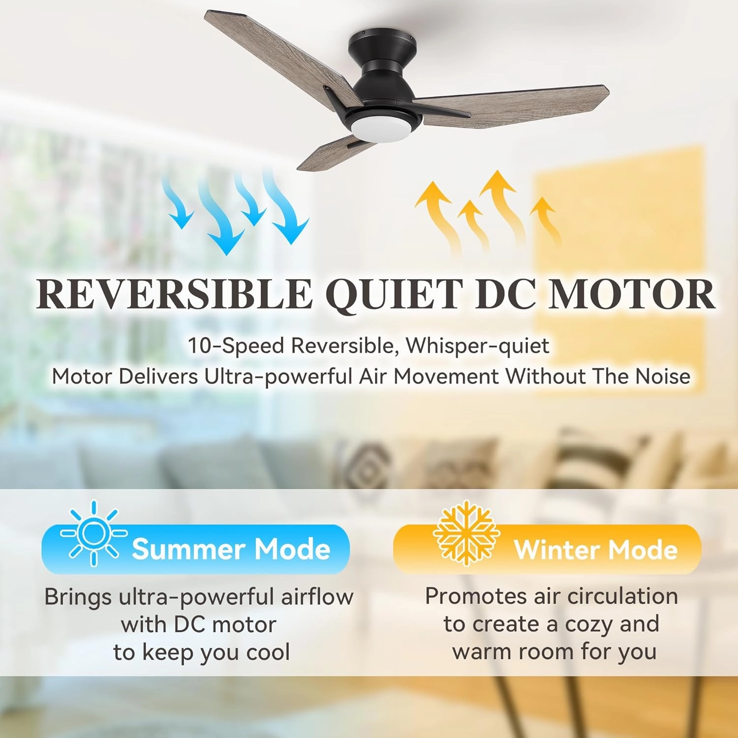 SMAAIR 44 Inch Smart Ceiling Fan with Light, Indoor/Outdoor Ceiling Fan, Compatible with DC Motor,10-speed,8 Hours Timer, Works with Remote Control/Alexa/Google Assistant (Wood)