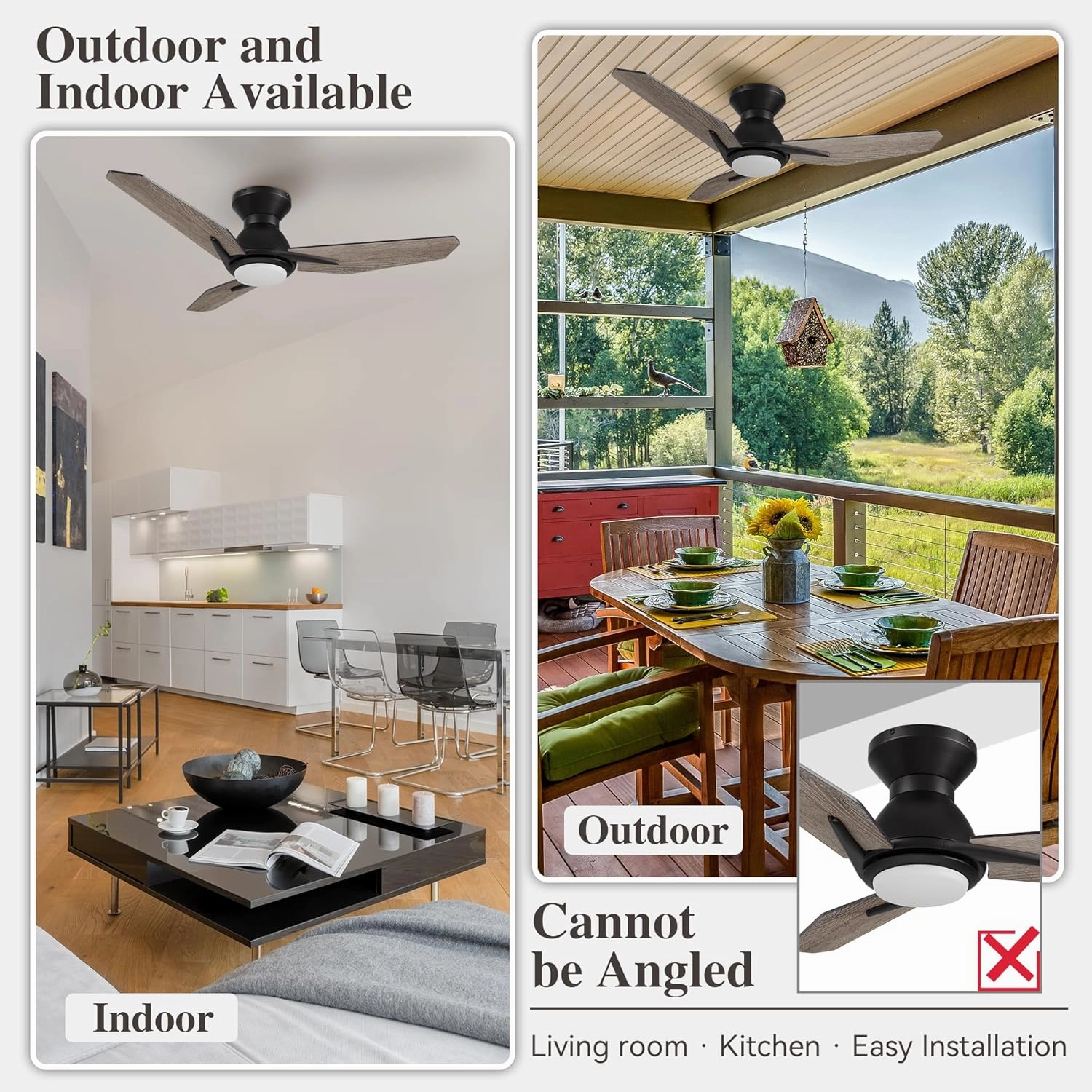 SMAAIR 44 Inch Smart Ceiling Fan with Light, Indoor/Outdoor Ceiling Fan, Compatible with DC Motor,10-speed,8 Hours Timer, Works with Remote Control/Alexa/Google Assistant (Wood)