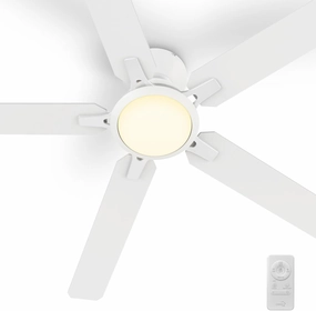 SMAAIR 52 Inch White Ceiling Fans with Lights, Modern Low Profile Ceiling Fan with Remote Control, Flush Mount, 5 Blades, DC Motor, Indoor Ceiling Fan for Bedroom, Living Room App-controlled remote fan for convenience