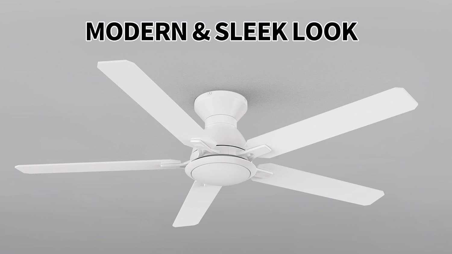SMAAIR 52 Inch White Ceiling Fans with Lights, Modern Low Profile Ceiling Fan with Remote Control, Flush Mount, 5 Blades, DC Motor, Indoor Ceiling Fan for Bedroom, Living Room