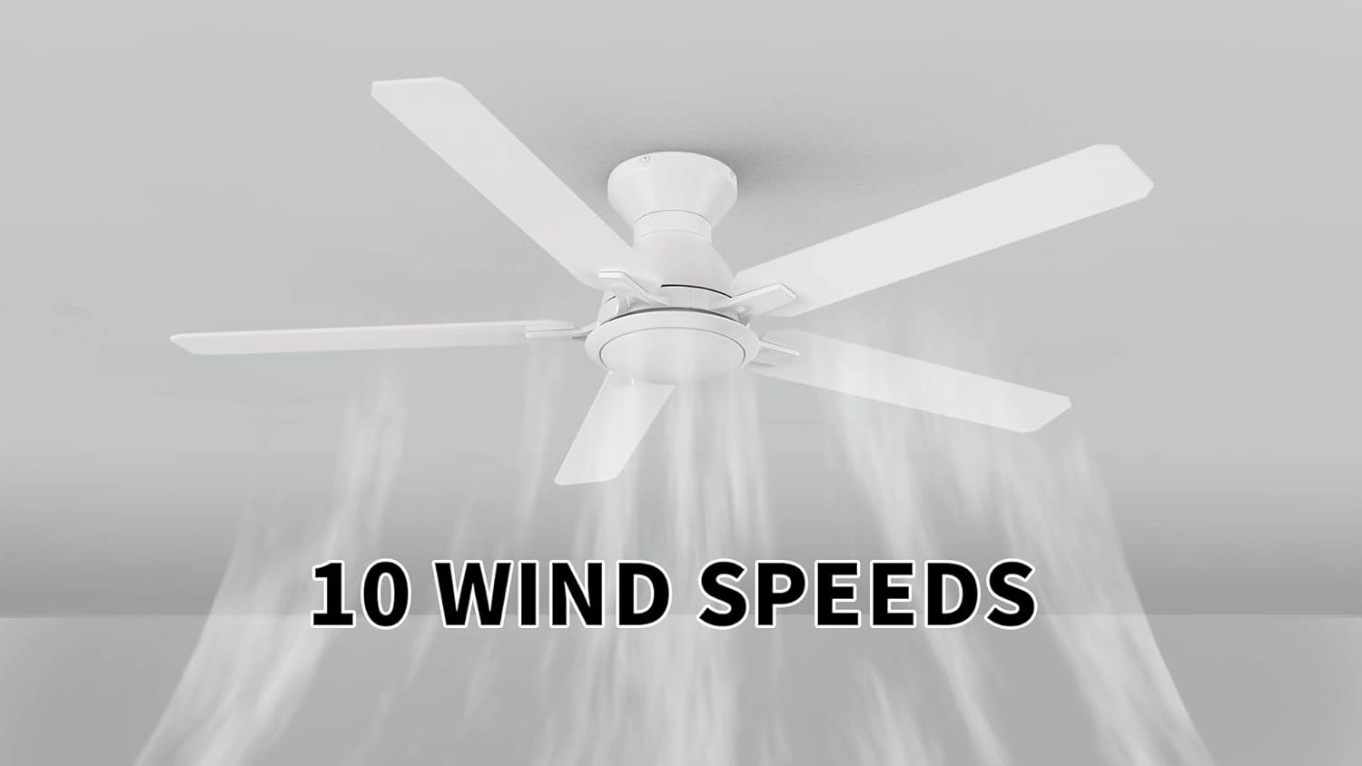 SMAAIR 52 Inch White Ceiling Fans with Lights, Modern Low Profile Ceiling Fan with Remote Control, Flush Mount, 5 Blades, DC Motor, Indoor Ceiling Fan for Bedroom, Living Room
