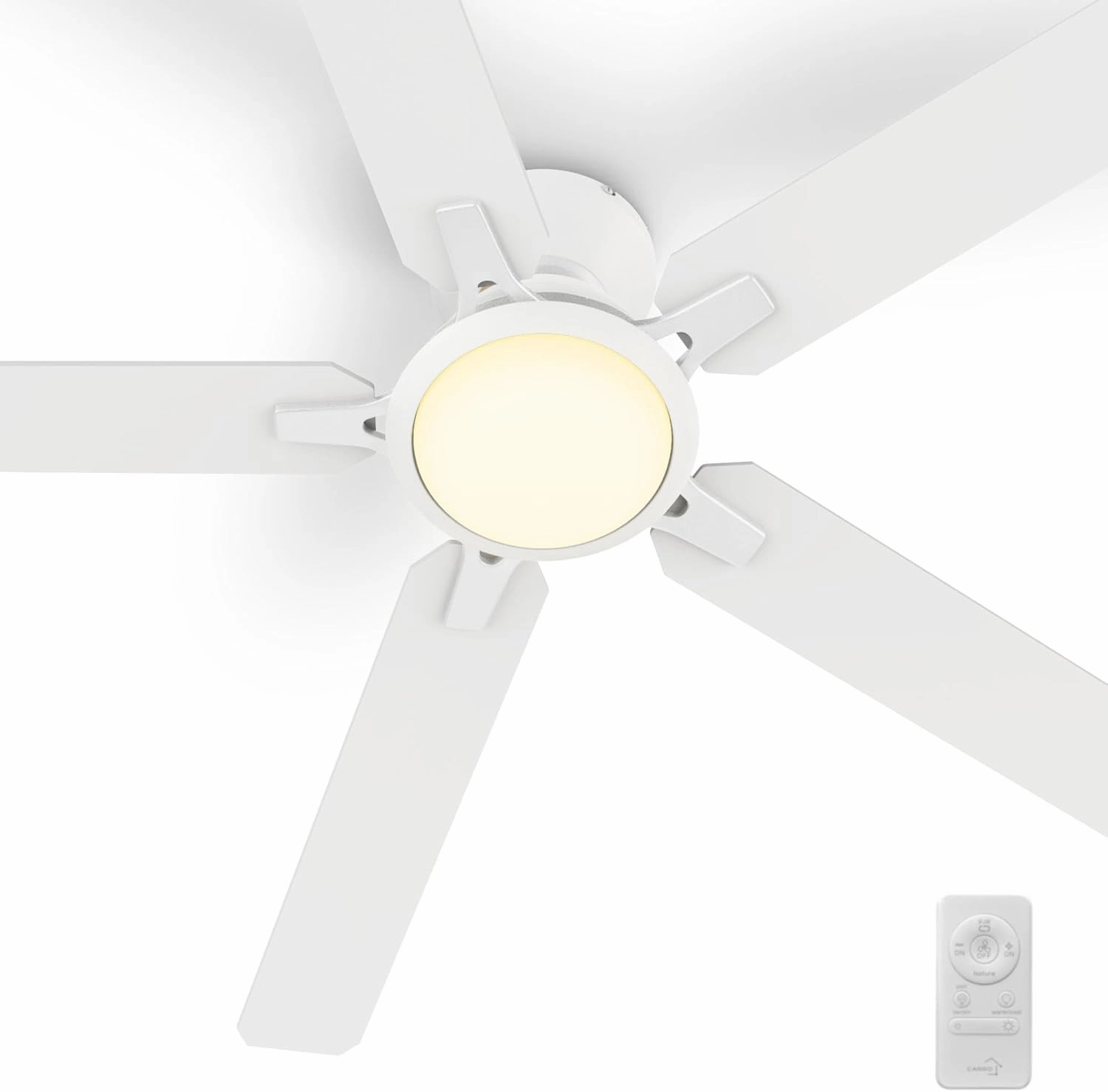 SMAAIR 52 Inch White Ceiling Fans with Lights, Modern Low Profile Ceiling Fan with Remote Control, Flush Mount, 5 Blades, DC Motor, Indoor Ceiling Fan for Bedroom, Living Room App-controlled remote fan for convenience
