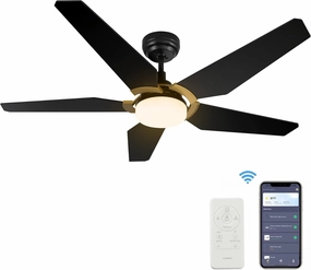 SMAAIR Smart Ceiling Fan with Light, 52inch Indoor and Outdoor ceiling fan with Remote, Compatible with Alexa/Google Assistant/Siri Shortcut, App control with Timer and Schedule(Black/Gold) Voice assistant compatible fan with Alexa and Google