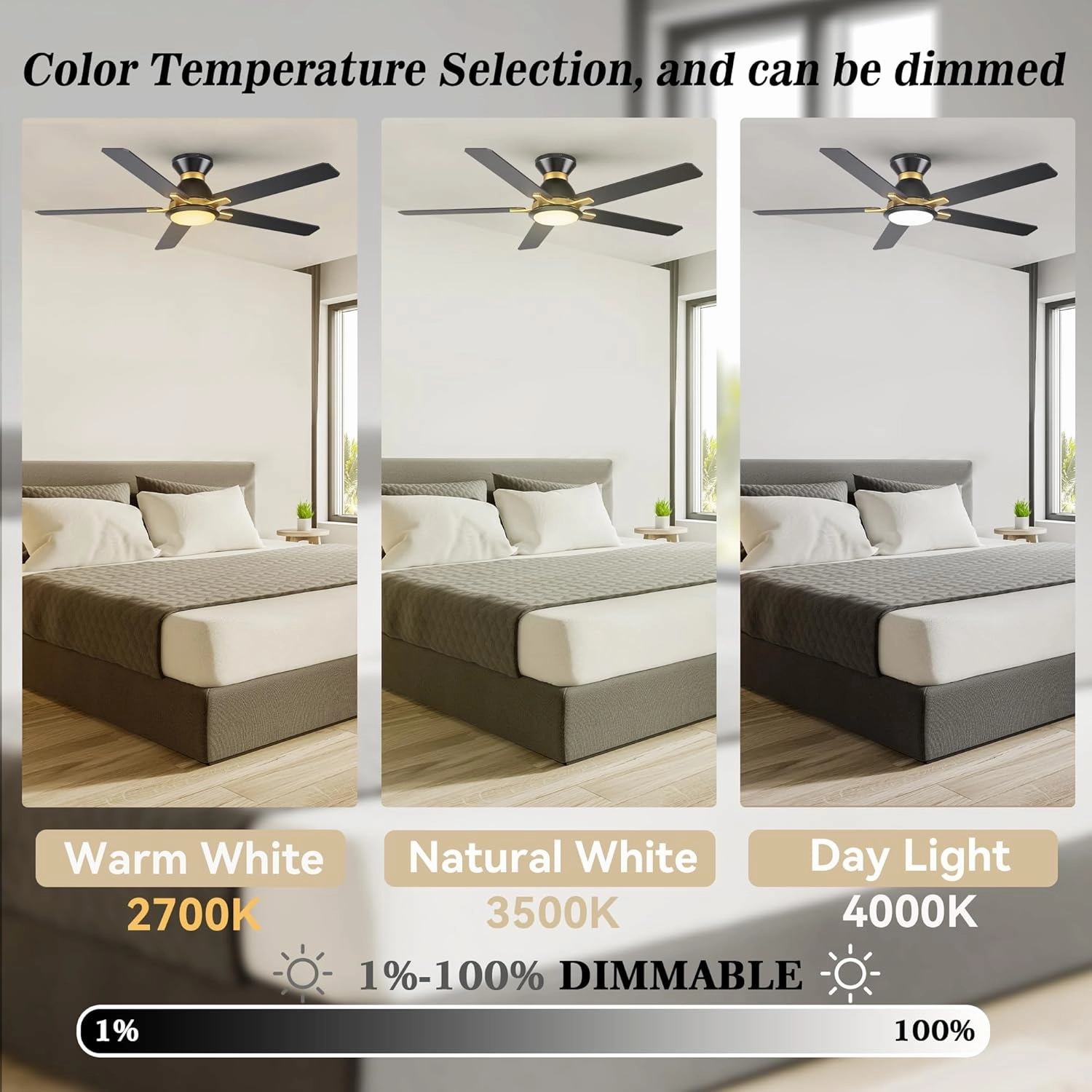 SMAAIR Smart Ceiling Fans with Lights, 52 Inch Low Profile Ceiling Fan with Remote/App/Voice Control via Alexa/Google Assistant/Siri, Flush Mount Modern Ceiling Fans for Bedroom, Reversible,Black/Gold