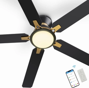 SMAAIR Smart Ceiling Fans with Lights, 52 Inch Low Profile Ceiling Fan with Remote/App/Voice Control via Alexa/Google Assistant/Siri, Flush Mount Modern Ceiling Fans for Bedroom, Reversible,Black/Gold App-controlled remote fan for convenience
