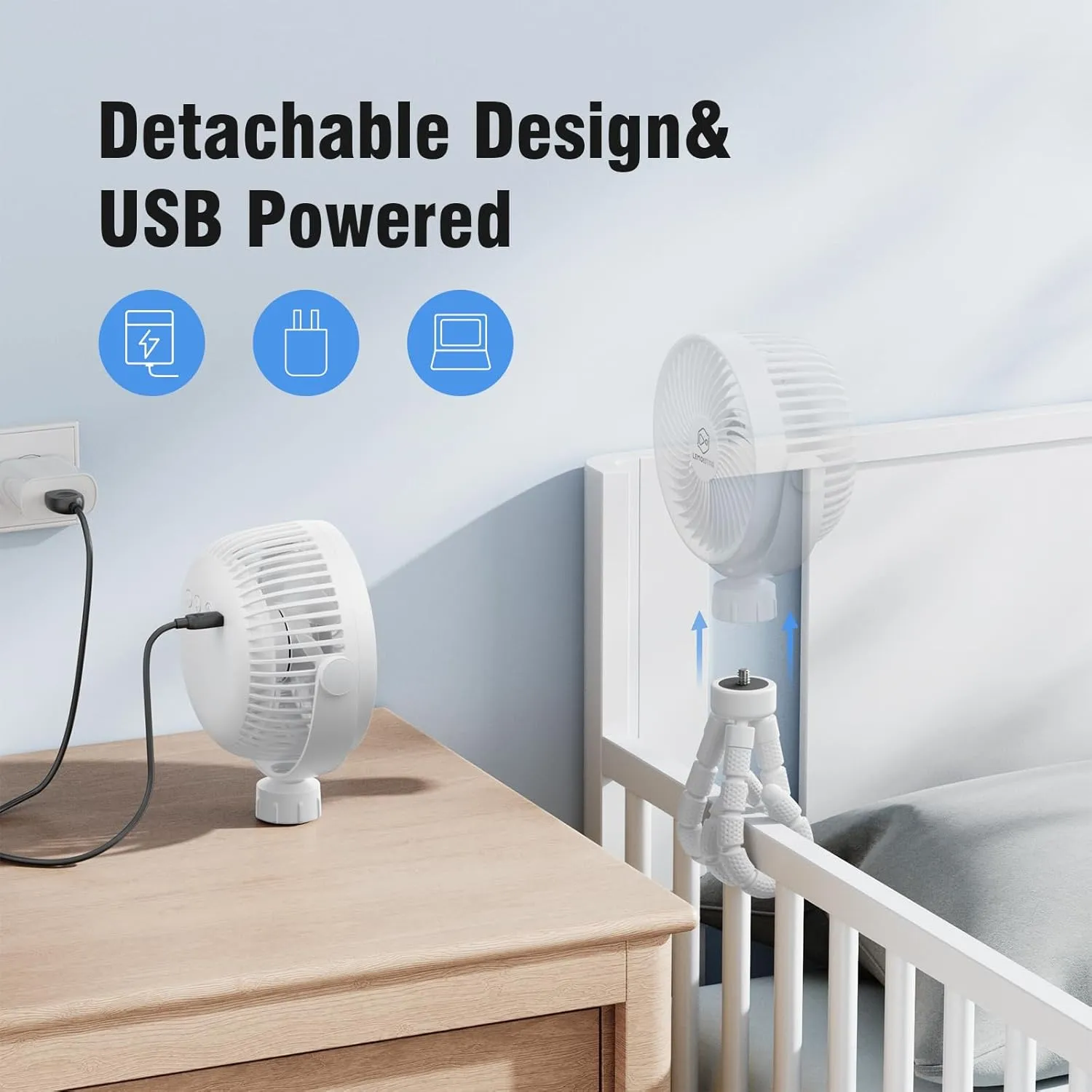 Small Battery Operated Clip-on Versatile Fan with Flexible Tripod, 5000 mAh Portable Stroller Fan, Rechargeable Desk Fans, 4 Speeds, Max 26 hours, USB Powered,360Rotation, for Car, Camping Outage