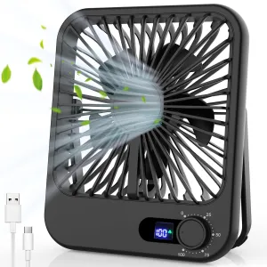 Small Desk Fan, 100 Speeds Personal Fan Portable Rechargeable with Battery Powered, 180Tilt Adjustable Quiet Bedroom Fan, Home Beach Camping Travel Office Desk Accessories, Black USB desktop fan for workspace