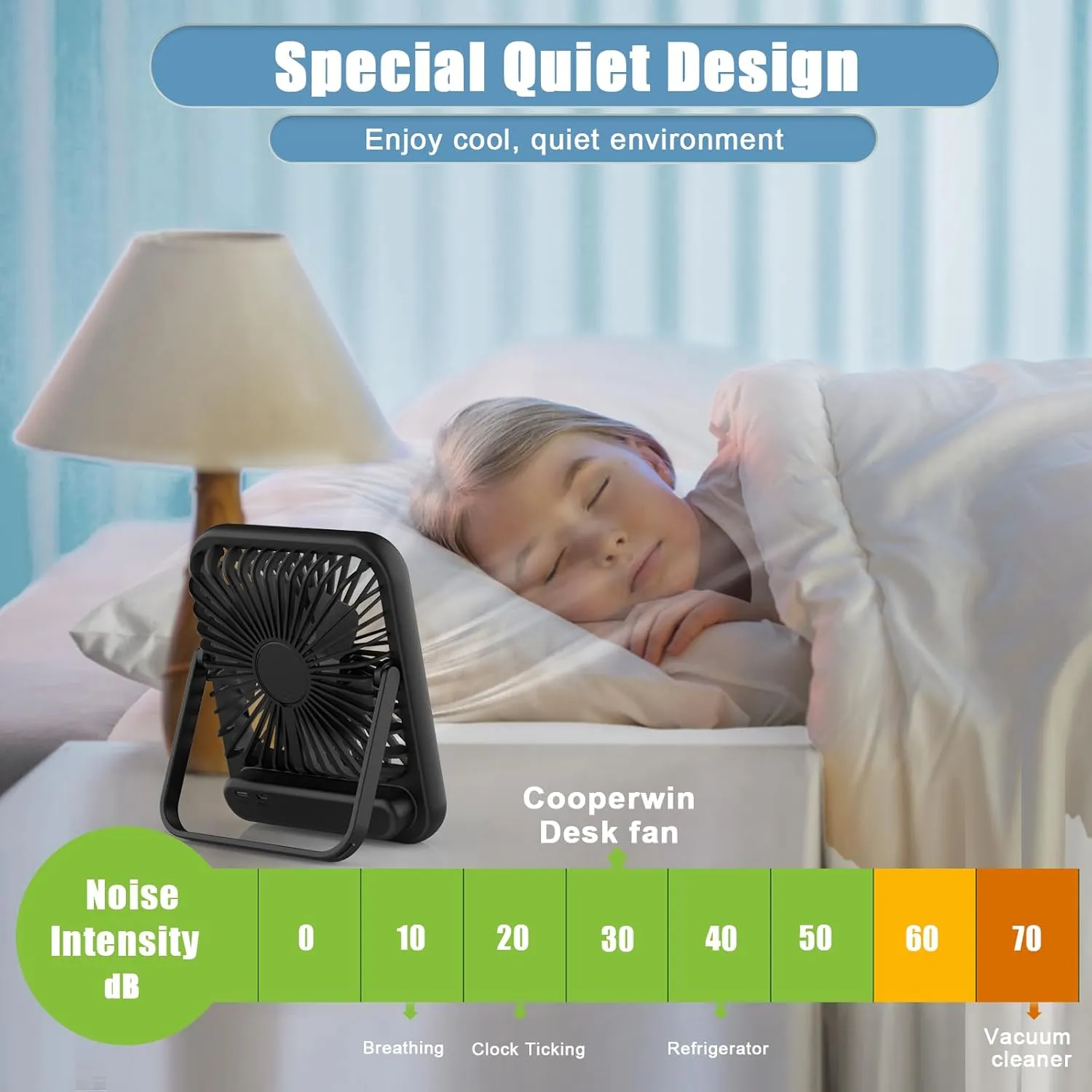 Small Desk Fan, 100 Speeds Personal Fan Portable Rechargeable with Battery Powered, 180Tilt Adjustable Quiet Bedroom Fan, Home Beach Camping Travel Office Desk Accessories, Black