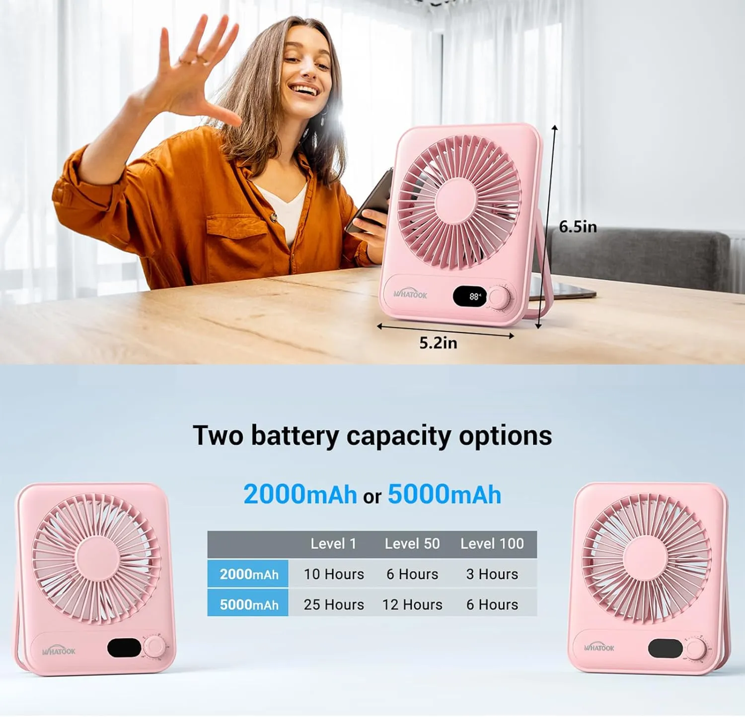 Small Desk Fan Personal Fans: 5000mah 25 Hours Battery Office Quiet Mini Desktop Fan Portable Rechargeable Travel Essentials