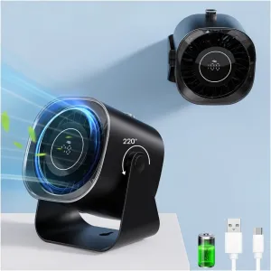 Small Desk Fan, Quiet Wall Mount Table Fan with 100 Speeds & Digital Display, 5000mAh Battery, Ultra-Quiet Desktop Fan 220Adjustable, USB Rechargeable Folding Hanging Portable Fan for Home Office USB desktop fan for workspace