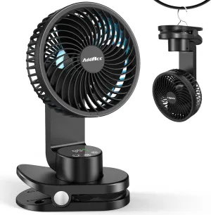 Small Desk Fan, Rechargeable Clip On Fan with Atmosphere Light & Hook, Battery Operated Table Fan, Ultra Quiet, 9 Speed Auto Oscillation Desktop Fan for Bedroom Office Home Travel Camping USB desktop fan for workspace