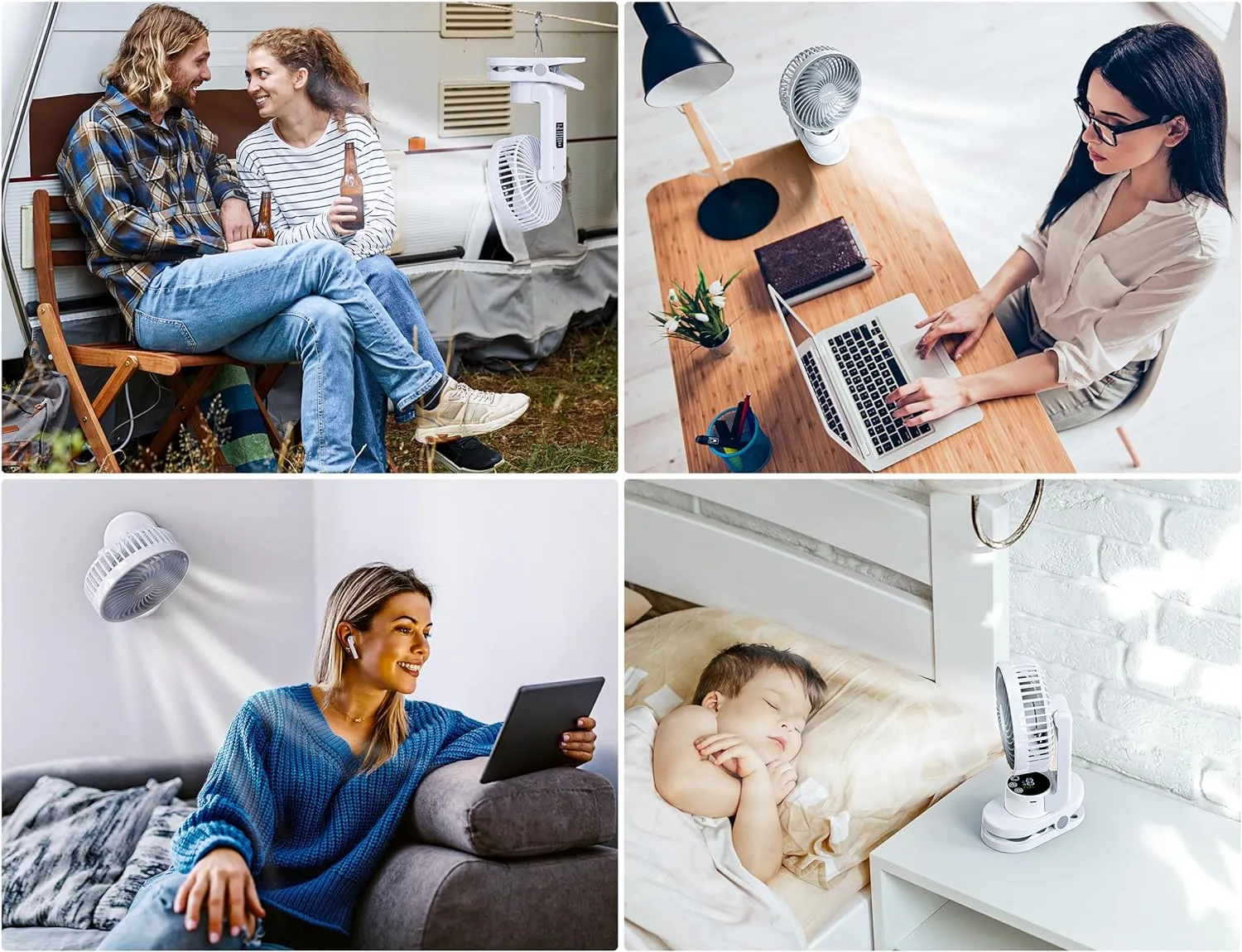 Small Desk Fan, Rechargeable Clip On Fan with Atmosphere Light & Hook, Battery Operated Table Fan, Ultra Quiet, 9 Speed Auto Oscillation Desktop Fan for Bedroom Office Home Travel Camping