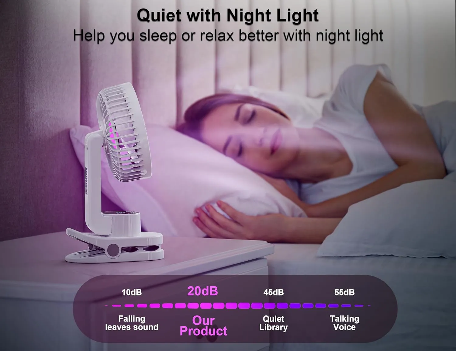 Small Desk Fan, Rechargeable Clip On Fan with Atmosphere Light & Hook, Battery Operated Table Fan, Ultra Quiet, 9 Speed Auto Oscillation Desktop Fan for Bedroom Office Home Travel Camping