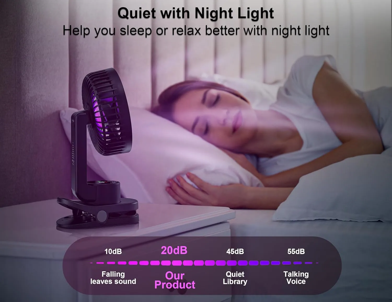Small Desk Fan, Rechargeable Clip On Fan with Atmosphere Light & Hook, Battery Operated Table Fan, Ultra Quiet, 9 Speed Auto Oscillation Desktop Fan for Bedroom Office Home Travel Camping