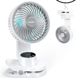 Small Desk Fan, Rechargeable Clip On Fan with Atmosphere Light & Hook, Battery Operated Table Fan, Ultra Quiet, 9 Speed Auto Oscillation Desktop Fan for Bedroom Office Home Travel Camping USB desktop fan for workspace