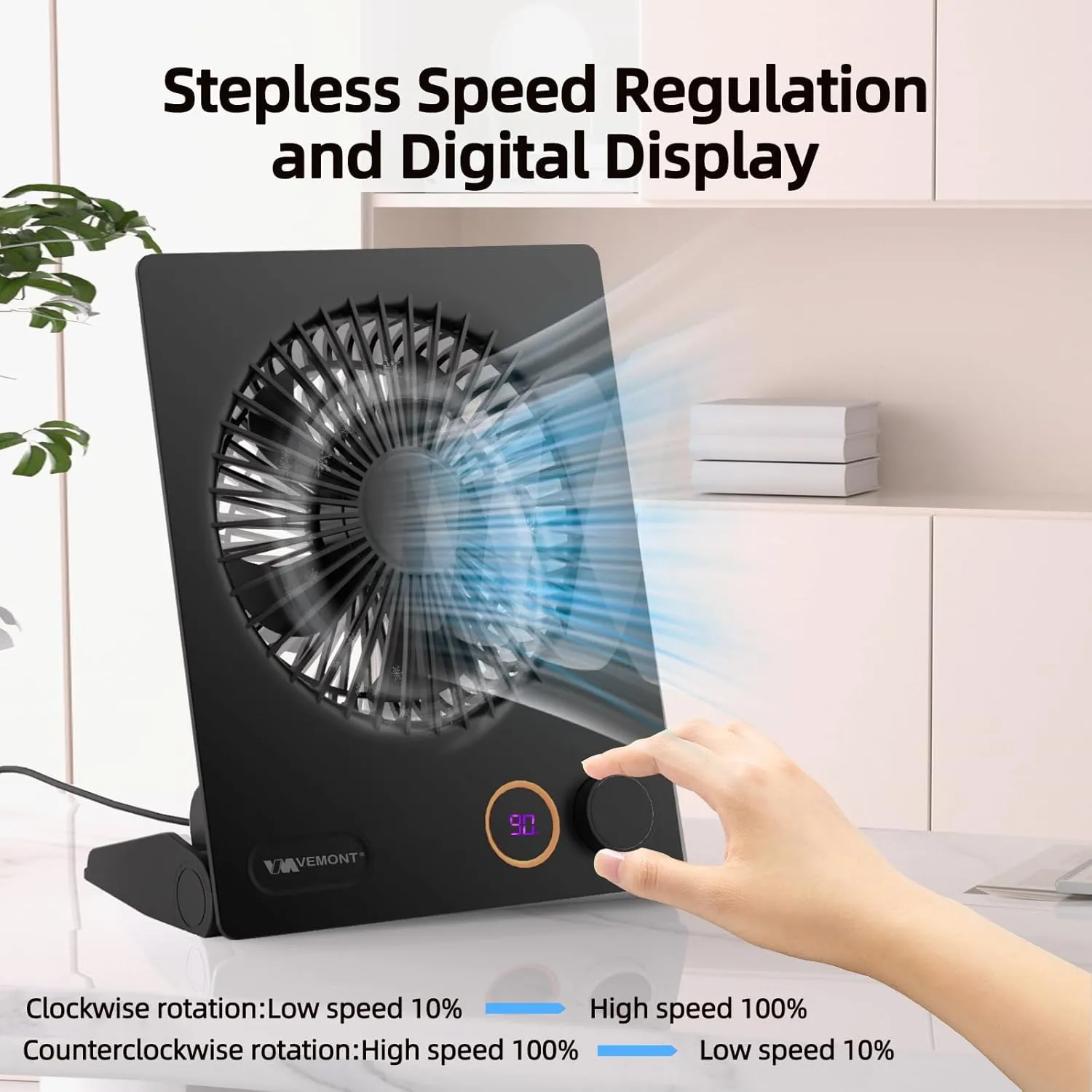 Small Desk Fan,VEMONT USB Table Fan,5000mAh Rechargeable Battery Fan,180Tilt Folding Personal Portable Fan with Remote Control,Stepless Speed Strong Wind, Silent Hanging Fans for Home Office Desktop