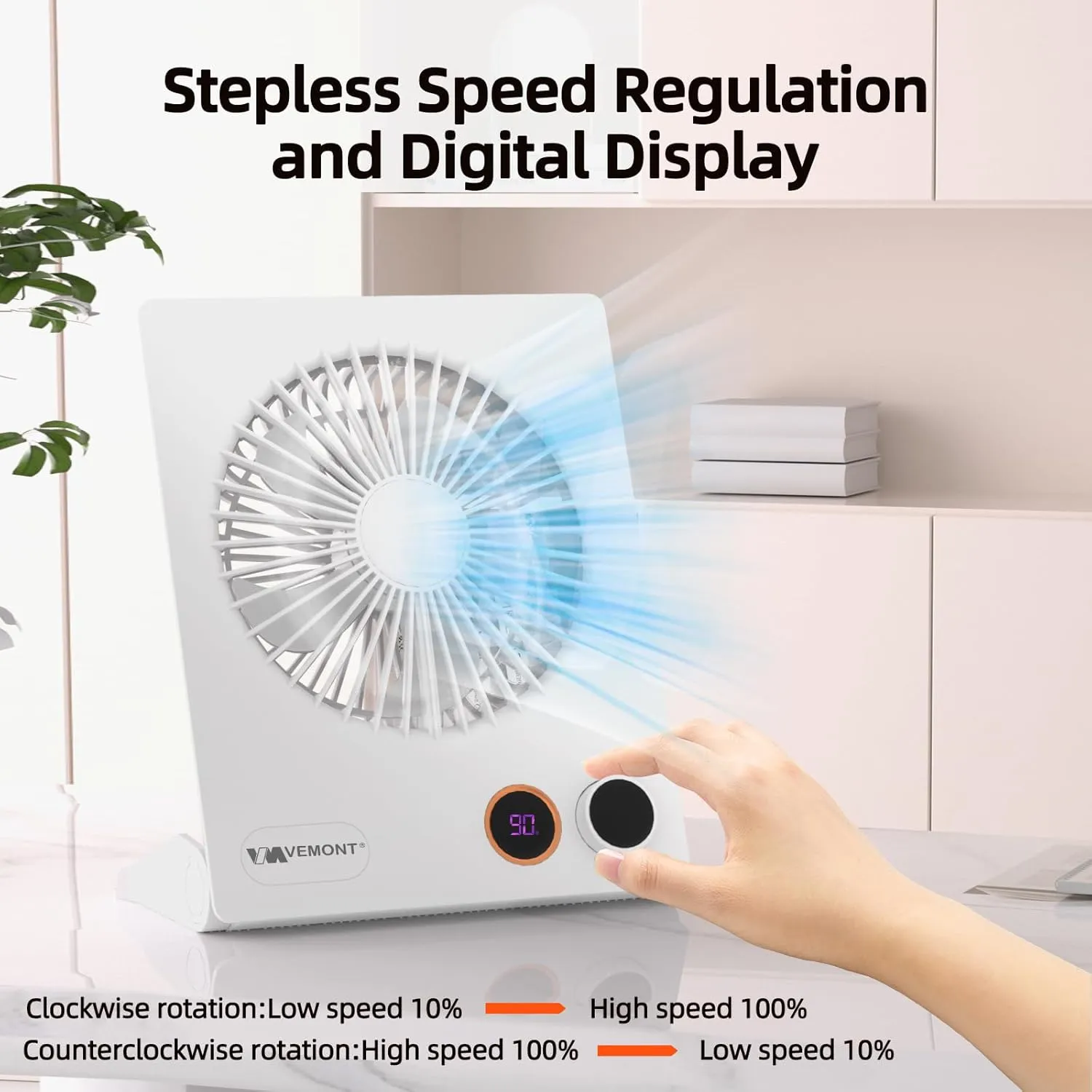 Small Desk Fan,VEMONT USB Table Fan,5000mAh Rechargeable Battery Fan,180Tilt Folding Personal Portable Fan with Remote Control,Stepless Speed Strong Wind, Silent Hanging Fans for Home Office Desktop