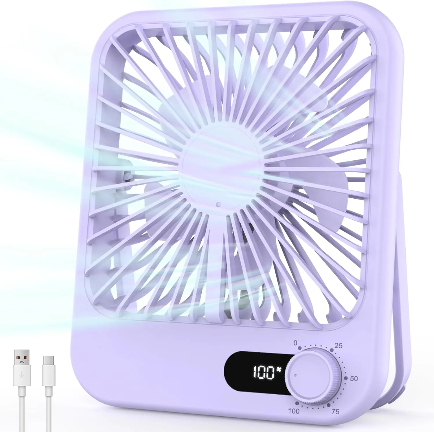 Small Fan Portable, 6.8 Inch Quiet Desk Fan Rechargeable with 2500mAh Battery Operated, 100 Speeds Adjustable Personal Mini Desktop Fan for Bedroom Office Travel Beach, Cruise Ship Essentials, Purple USB desktop fan for workspace