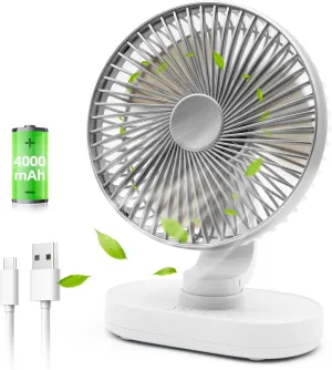Small Oscillating Fan for Bedroom, 4000mAh Battery Powered Rechargeable Fan, 90 Vertical Manual and 120 Oscillating Desk Fan, 4 Speeds Air Circulator Fans, Quiet Table Fans for Home Office Travel USB desktop fan for workspace