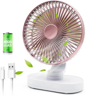 Small Oscillating Fan for Bedroom, 4000mAh Battery Powered Rechargeable Fan, 90 Vertical Manual and 120 Oscillating Desk Fan, 4 Speeds Air Circulator Fans, Quiet Table Fans for Home Office Travel USB desktop fan for workspace