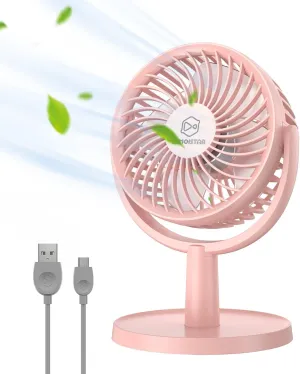 Small Personal USB Powered Fan with 4 Speeds, Portable Desk Fans with 310 Rotation, Mini Powerful Table Fans, Ultra Quiet Air Cooling Fan for Office, Bedroom, Easy to Store, Strong, Compact-Pink USB desktop fan for workspace