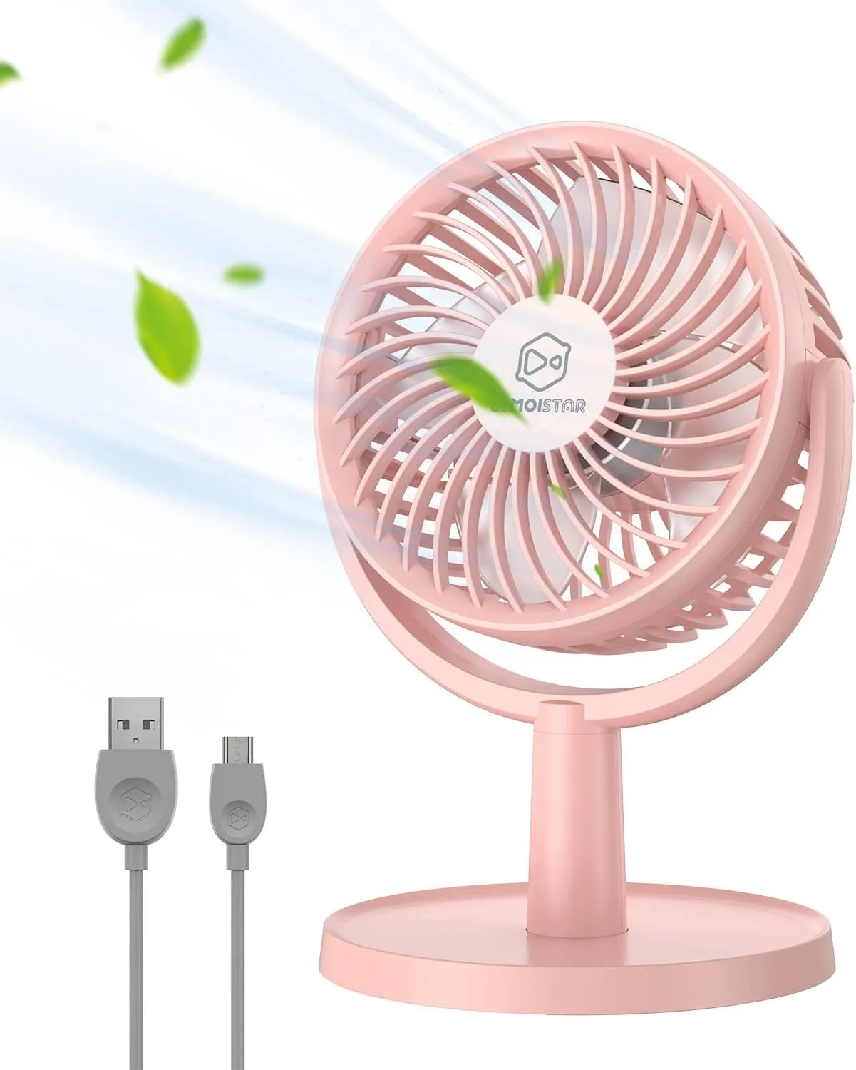 Small Personal USB Powered Fan with 4 Speeds, Portable Desk Fans with 310 Rotation, Mini Powerful Table Fans, Ultra Quiet Air Cooling Fan for Office, Bedroom, Easy to Store, Strong, Compact-Pink USB desktop fan for workspace