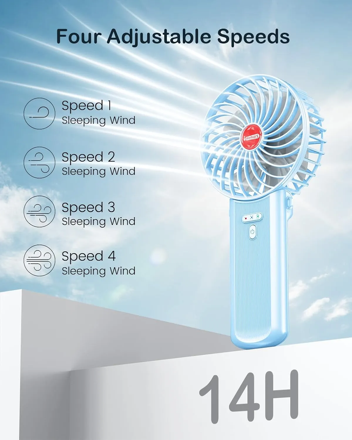 Small Portable Fan Handheld and Rechargeable: Blue Mini Hand Fans 4 Speeds Adjustable Cool Air Wind Multi angle Folding Battery Operated USB Powered Quiet Personal Fans for Women Travel Outdoor Home