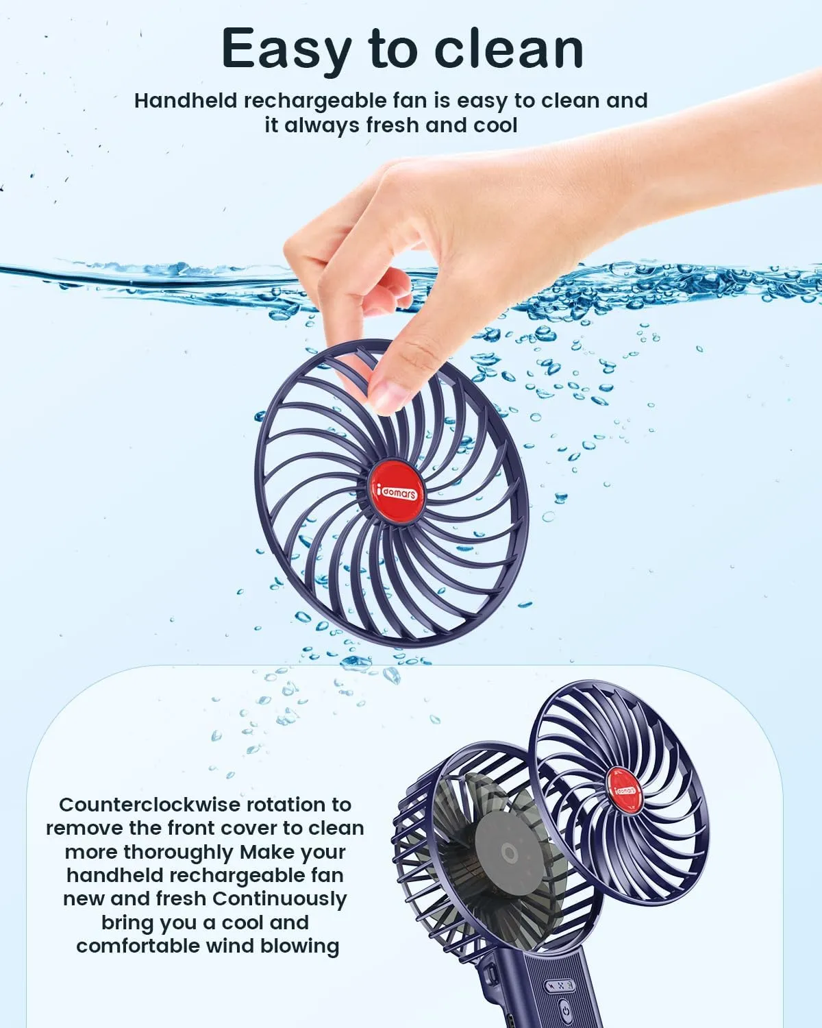 Small Portable Fan Handheld and Rechargeable: Blue Mini Hand Fans 4 Speeds Adjustable Cool Air Wind Multi angle Folding Battery Operated USB Powered Quiet Personal Fans for Women Travel Outdoor Home