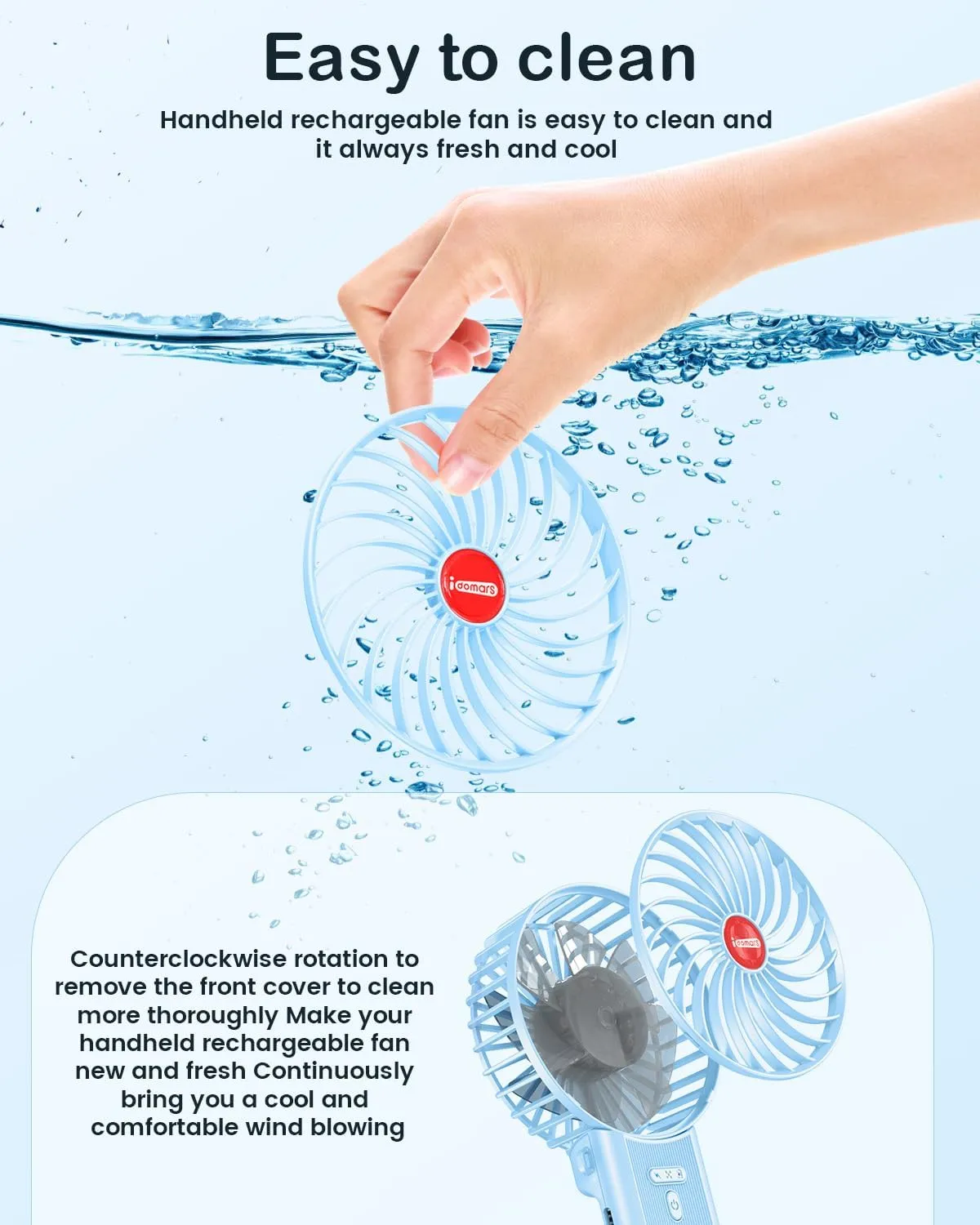 Small Portable Fan Handheld and Rechargeable: Blue Mini Hand Fans 4 Speeds Adjustable Cool Air Wind Multi angle Folding Battery Operated USB Powered Quiet Personal Fans for Women Travel Outdoor Home
