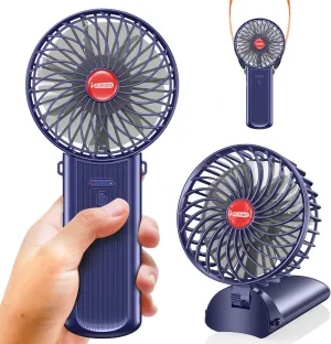Small Portable Fan Handheld and Rechargeable: Blue Mini Hand Fans 4 Speeds Adjustable Cool Air Wind Multi angle Folding Battery Operated USB Powered Quiet Personal Fans for Women Travel Outdoor Home Mini handheld fan for personal cooling