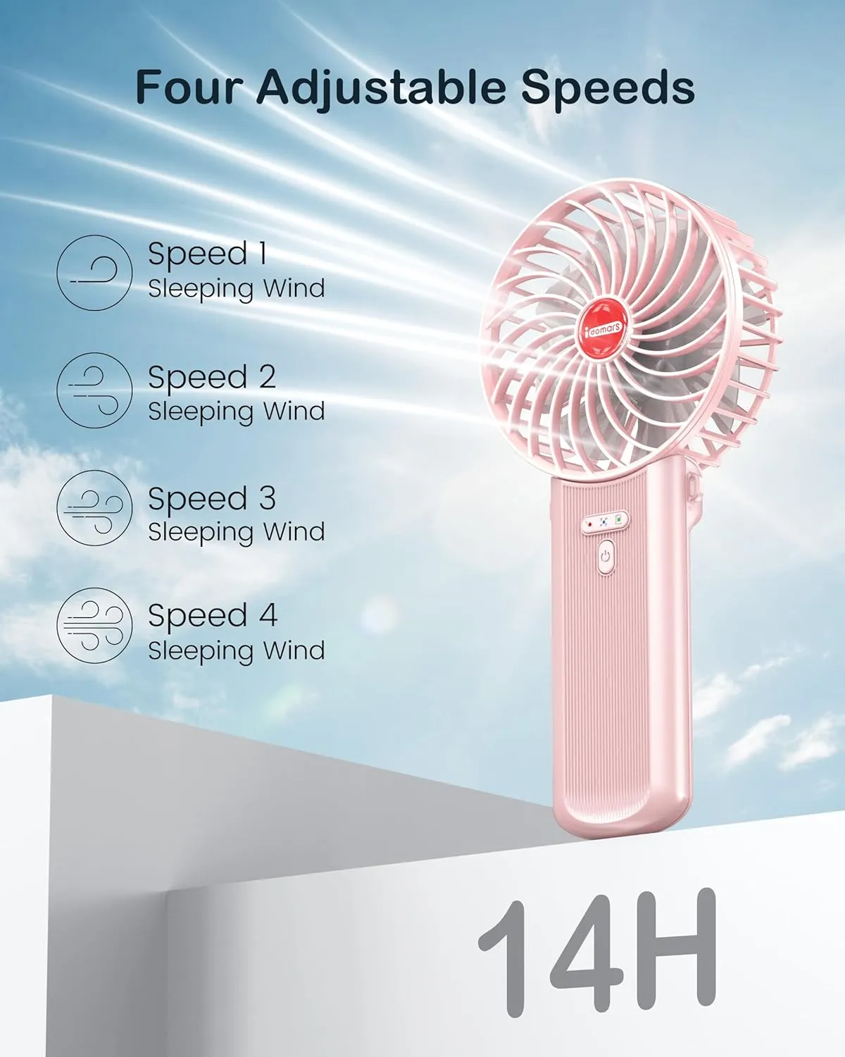 Small Portable Fan Handheld and Rechargeable: Pink Mini Hand Fans 4 Speeds Adjustable Cool Air Wind Multi angle Folding Battery Operated USB Powered Quiet Personal Fans for Women Travel Outdoor Home