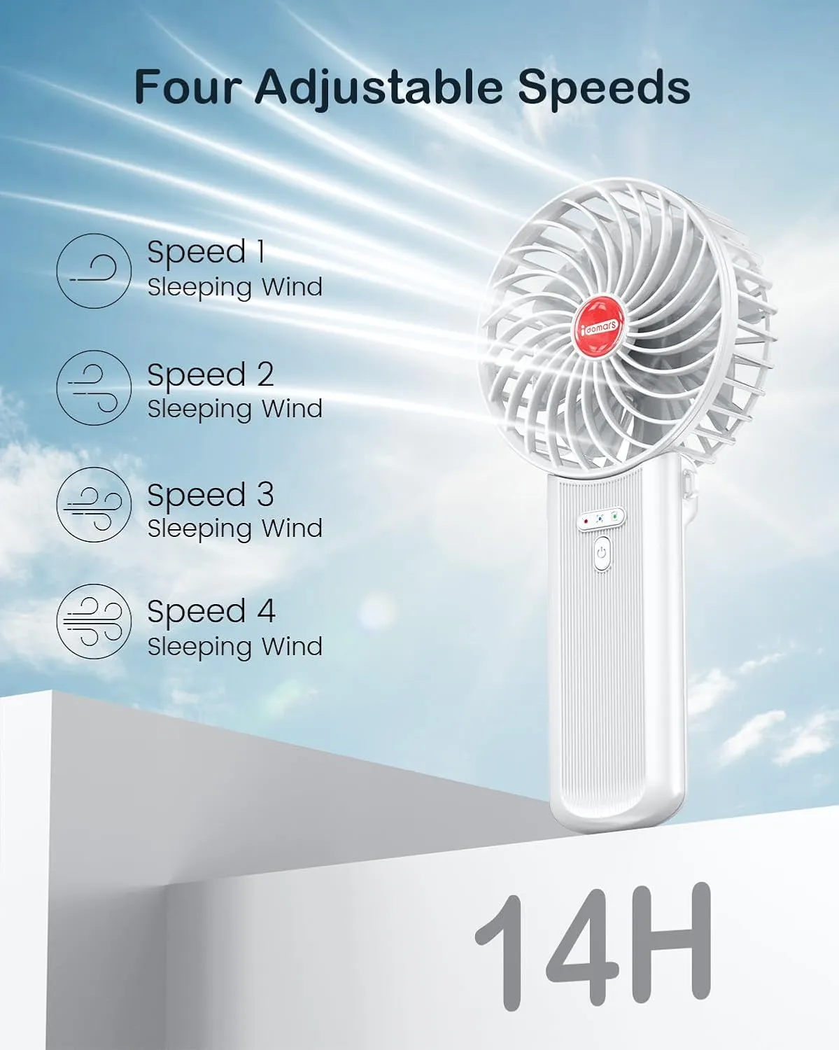 Small Portable Fan Handheld and Rechargeable: White Mini Hand Fans 4 Speeds Adjustable Cool Air Wind Multi angle Folding Battery Operated USB Powered Quiet Personal Fans for Women Travel Outdoor Home