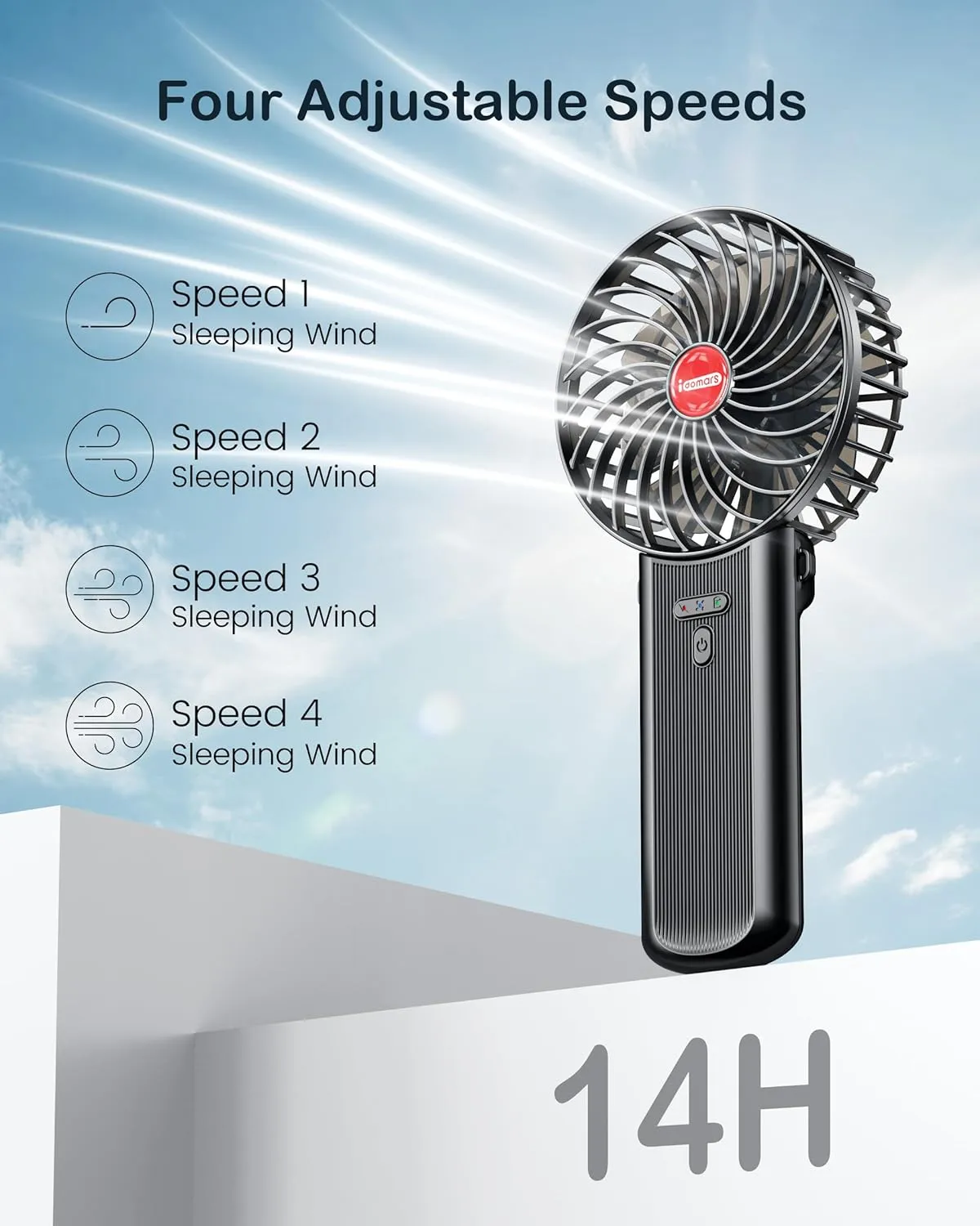 Small Portable Fan Handheld Rechargeable: Mini Hand Fans 4 Speeds Adjustable Cool Air Wind Multi angle Folding Battery Operated USB Powered Quiet Personal Fans for Women Travel Outdoor Home