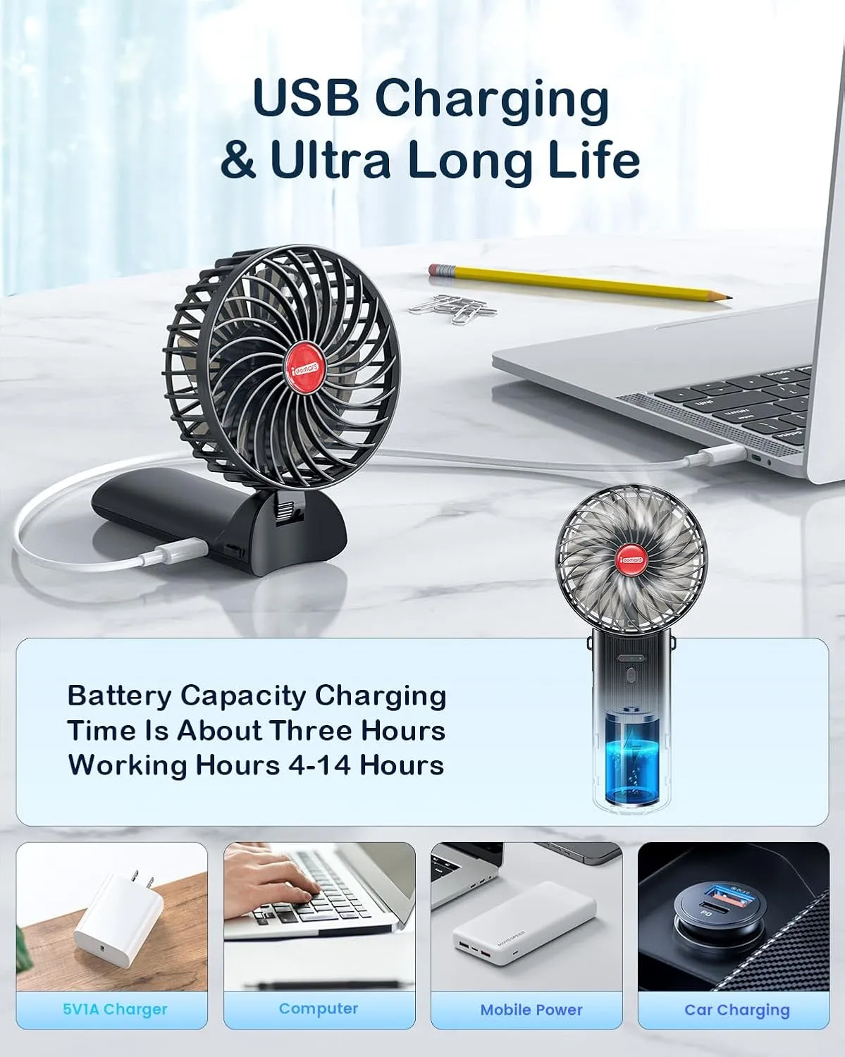 Small Portable Fan Handheld Rechargeable: Mini Hand Fans 4 Speeds Adjustable Cool Air Wind Multi angle Folding Battery Operated USB Powered Quiet Personal Fans for Women Travel Outdoor Home