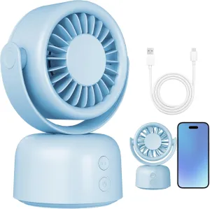 Small Quiet Desktop Fan, 3 Speeds Oscillating Fan with Auto 90 Rotate & Manual 120 Tilt Head, 0.72 Lb USB-C Corded Powered Mini Desk Fan for Outdoor Indoor Office Bedroom Travel (Blue) Desktop fan with humidification feature