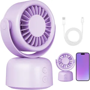 Small Quiet Desktop Fan, 3 Speeds Oscillating Fan with Auto 90 Rotate & Manual 120 Tilt Head, 0.72 Lb USB-C Corded Powered Mini Desk Fan for Outdoor Indoor Office Bedroom Travel (purple) Desktop fan with humidification feature