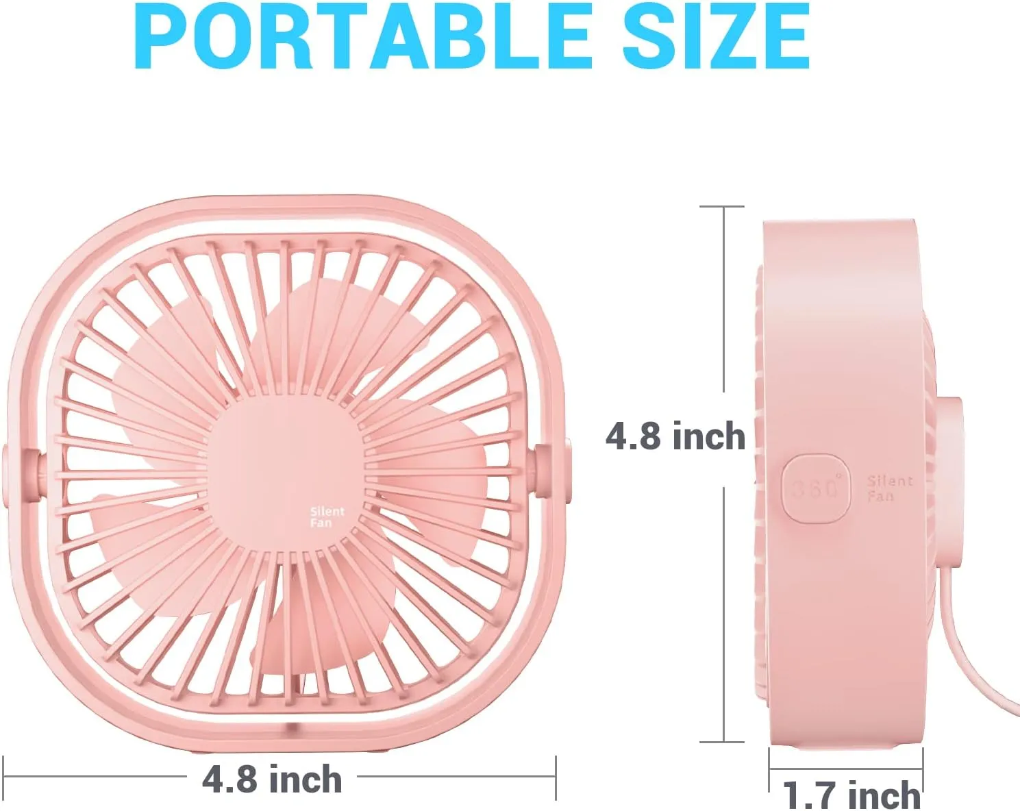 Small USB Desk Fan, 4 Inch Quiet Mini Table Fan, 3 Speeds Portable Desktop Fan, 360Rotatable Little Personal Fan, Small Cooling Fan with USB Cable, Mini Fan for Home Office Bedroom Summer Gift