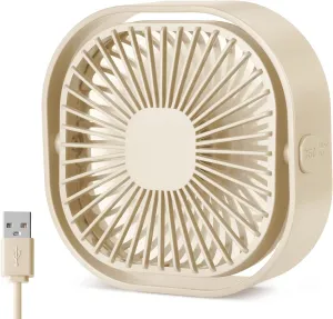 Small USB Desk Fan, 4 Inch Quiet Mini Table Fan,3 Speeds Portable Desktop Fan, 360Rotatable Little Personal Fan,Small Cooling Fan with USB Cable,Mini Fan for Home Office Bedroom Summer Gift (Apricot) USB desktop fan for workspace