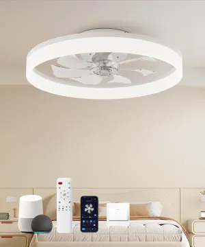 Smart Ceiling Fans with Light and Remote,20'' Low Profile Ceiling Fan with 6-Speed & Dimmable LED, Alexa/APP Home Voice Control, App, Reversible Airflow, App Timer, for BedroomWhite Small bladeless fan for quiet cooling