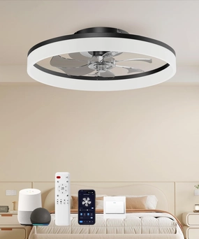 Smart Ceiling Fans with Light and Remote,20'' Low Profile Ceiling Fan with 6-Speed & Dimmable LED, Alexa/APP Home Voice Control, App, Reversible Airflow, App Timer, for BedroomBlack Small bladeless fan for quiet cooling