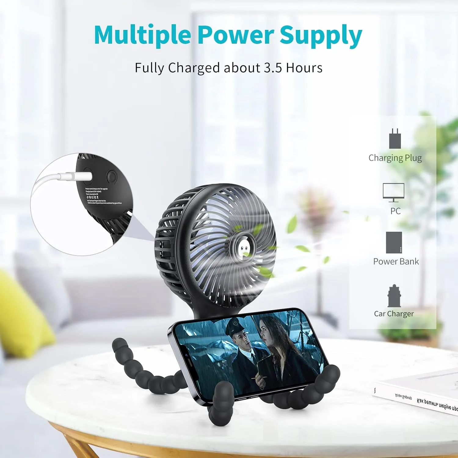 SMARTDEVIL Portable Clip on Stroller Fan for Baby, 3 Speed Battery Operated Personal Desk Fan with Flexible Tripod, Mini Handheld Fan for Car Seat, Treadmill, Camping (Black)