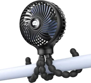 SMARTDEVIL Portable Clip on Stroller Fan for Baby, 3 Speed Battery Operated Personal Desk Fan with Flexible Tripod, Mini Handheld Fan for Car Seat, Treadmill, Camping (Black) Rear-mounted fan for childrens safety