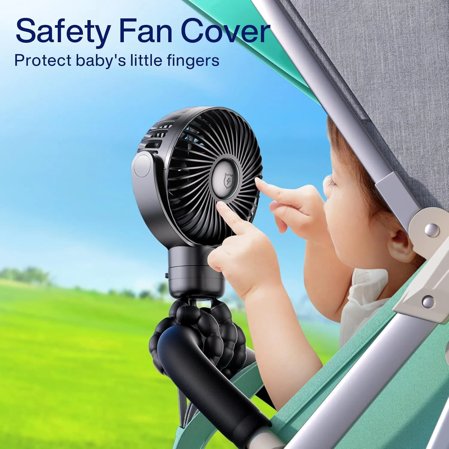 SMARTDEVIL Portable Stroller Fan, 4000mAh Small Battery Operated Baby Fan with Buckle, 4 Speeds Car Seat with Flexible Tripod, Dual 360 Rotatable, for Crib, Peloton Bike, Travel