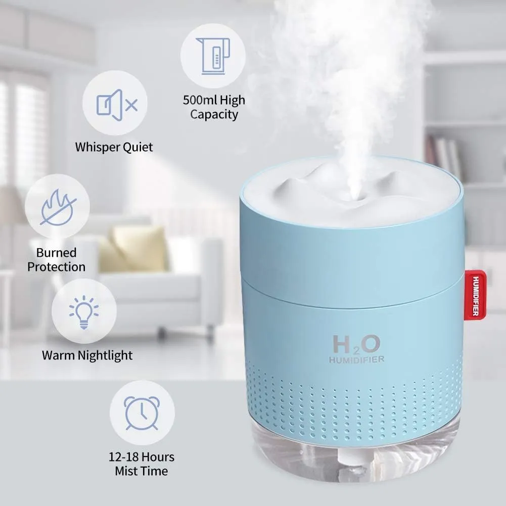 SmartDevil Small Humidifiers, 500ml Desk Humidifiers, Whisper-Quiet Operation, Night Light Function, Two Spray Modes,Auto Shut-Off for Bedroom, Babies Room, Office, Home (Blue)