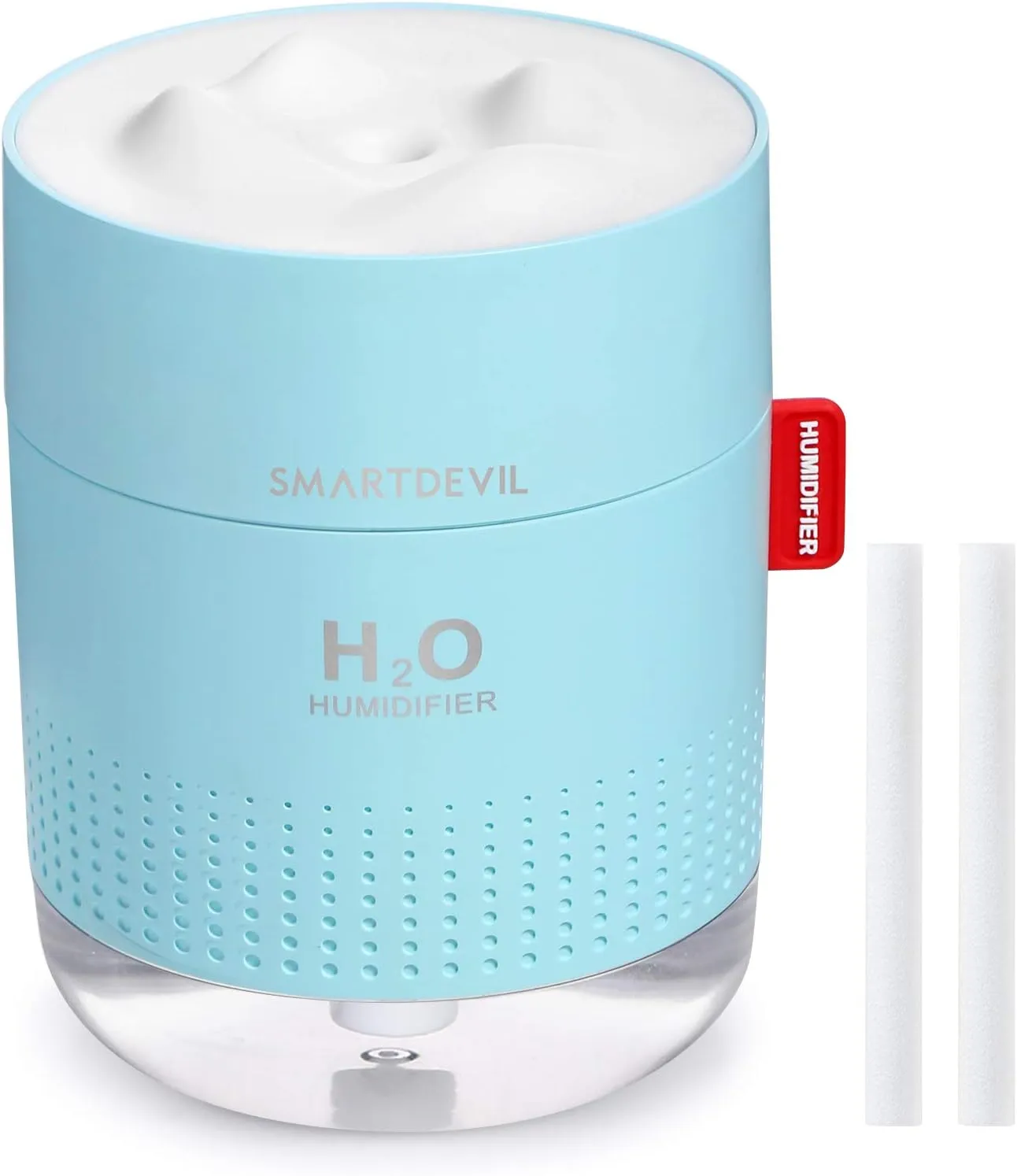 SmartDevil Small Humidifiers, 500ml Desk Humidifiers, Whisper-Quiet Operation, Night Light Function, Two Spray Modes,Auto Shut-Off for Bedroom, Babies Room, Office, Home (Blue) Desktop fan with humidification feature