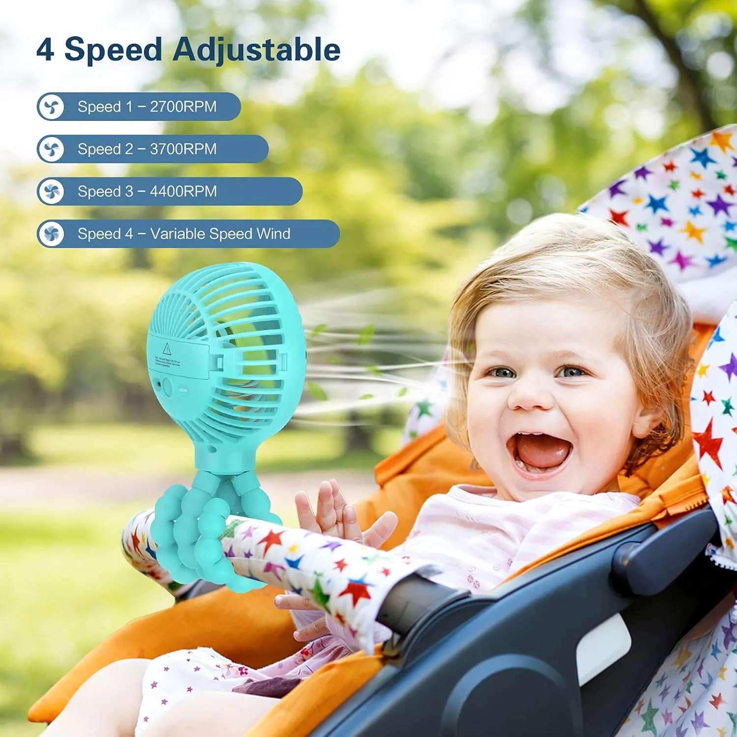 SMARTDEVIL Stroller Fan, 3 Speed Portable Clip on Stroller Fan for Baby, Battery Operated Personal Desk Fan with Flexible Tripod, Mini Handheld Fan for Car Seat, Treadmill, Camping (Blue)