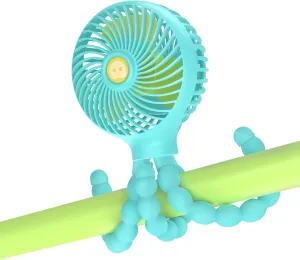 SMARTDEVIL Stroller Fan, 3 Speed Portable Clip on Stroller Fan for Baby, Battery Operated Personal Desk Fan with Flexible Tripod, Mini Handheld Fan for Car Seat, Treadmill, Camping (Blue) Rear-mounted fan for childrens safety